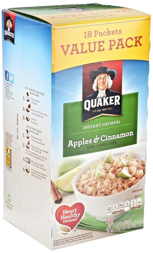 18 Count Quaker Instant Oatmeal, Apples and Cinnamon