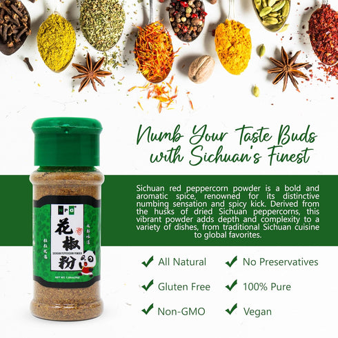 NPG Premium Szechuan Red Peppercorns Powder, 1.08 Oz (30g), Mouth-numbing Spice for Kung Pao Chicken, Mapo Tofu,