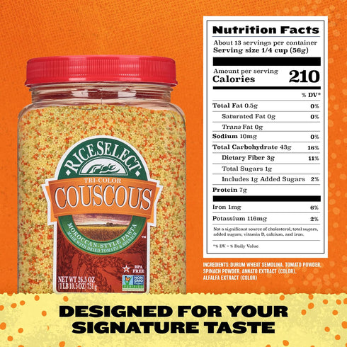 26.5-Ounce (Pack 1) RiceSelect Tri-Color Couscous, Moroccan-Style Couscous Pasta, Non-GMO and Certified Kosher by Star