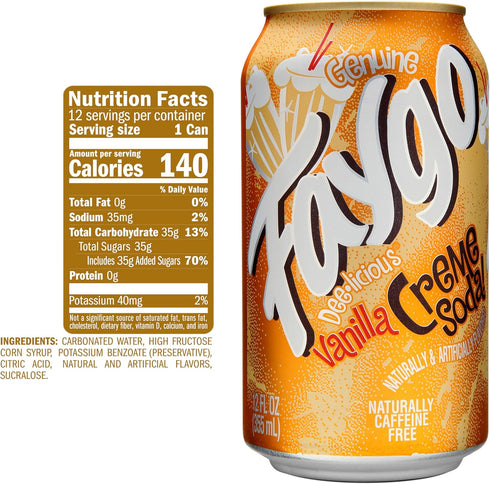 12-Pack 12oz Faygo Crme Soda | of Cans | Smooth Vanilla Cream Flavor | Caffeine-Free | Sweet & Creamy Treat