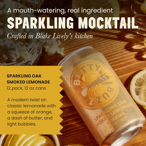 (12 pack Betty Buzz Oak Smoked Lemonade Sparkling Mocktail by Blake Lively Cans) - Natural Flavors & Sweeteners, Only