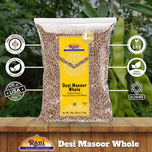 64oz (4lbs) 1.81kg Rani Desi Masoor (Masur) Whole (aka. Pardina Spanish/American Brown Lentils Whole) Bulk ~ All