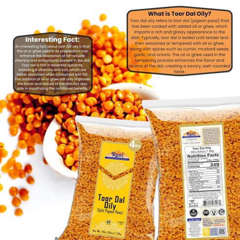 64oz (4lbs) 1.81kg Rani Toor Dal (Split Pigeon Peas) Oily, Bulk ~ All Natural | Gluten Friendly | NON-GMO | Vegan |