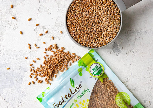 5 Food to Live - Organic Hard Red Wheat Berries, Pounds Non-GMO, Kosher, Raw, Sproutable, Vegan, Sodium and Sugar Free
