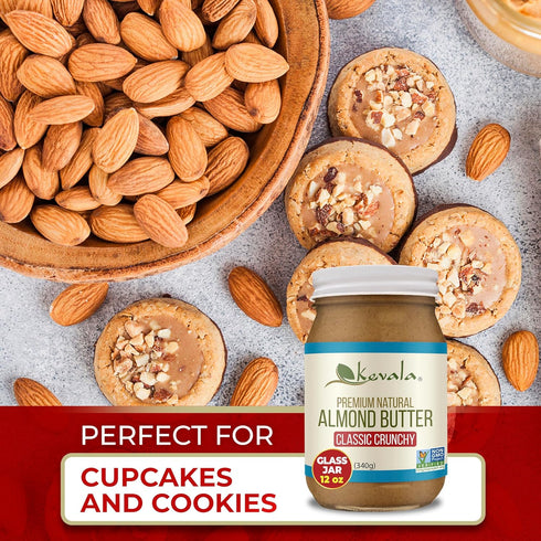 12 oz Kevala Almond Butter Crunchy - All-Natural Spread for Baking and Cooking, Nutritious Addition to Breakfast