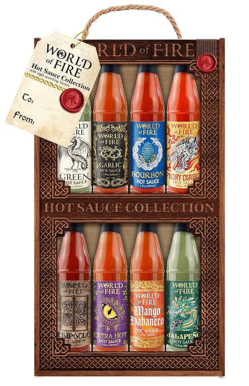 Pack 8 Set World of Fire Hot Sauce Variety - Hot Sauce Bottles Gift