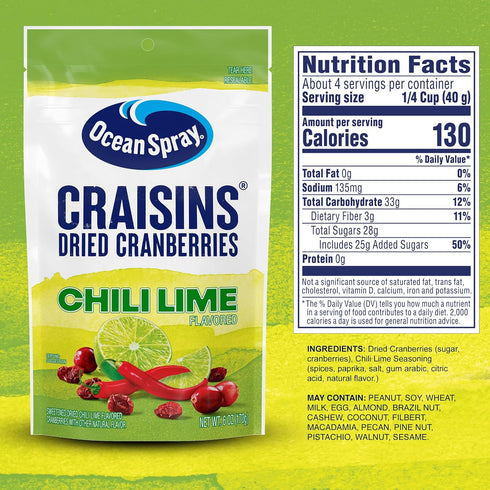 6oz Ocean Spray Craisins Sweetened Dried Cranberries, Chili Lime, Pouch