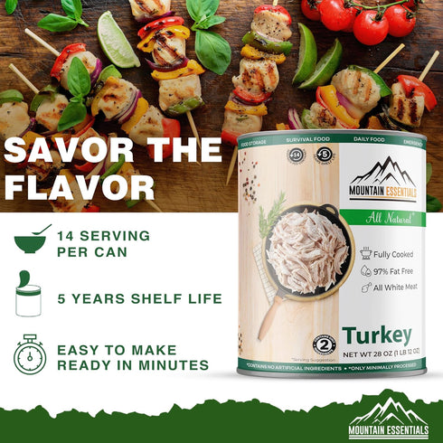 28 Oz 5-Year 1 Pack MOUNTAIN ESSENTIALS All Natural Canned Turkey Fully Cooked, Ready to Eat White Meat Pantry Staple