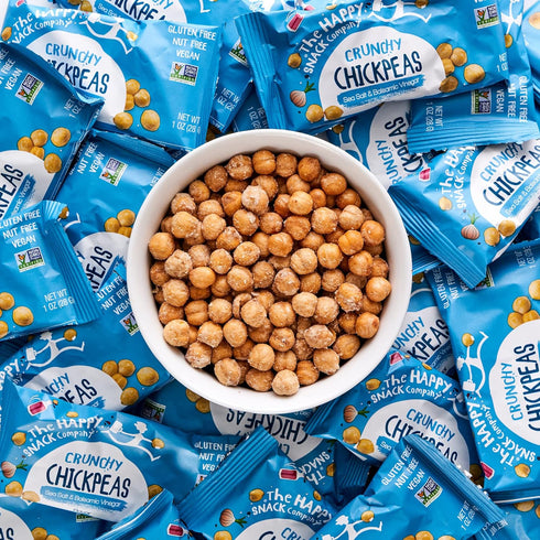 24 1 oz packs. 5g 120 The Happy Snack Company Crunchy Chickpeas Sea Salt & Balsamic Vinegar flavor x Plant Based
