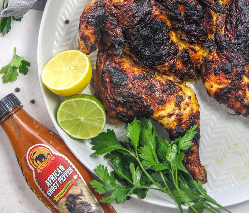 African Ghost Pepper Hot Sauce 5 fl oz Glass Bottle by African Dream Foods, All Natural Thick and Chunky