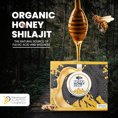 Pack 30 10Gram Paramount Organic Honey with Shilajit - Pure & Natural Jelly, Honey Bee Pollen (Large of Sachets Each)
