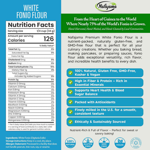 1 1 lb 454g NAFAJAMA Premium Gluten-Free White Fonio Flour | Ancient African Superfood | All-Natural, Non-GMO, Vegan