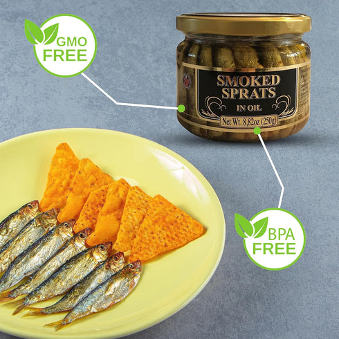 8.82 oz/250g (Pack 3) Riga Gold, Smoked Sprats in Oil