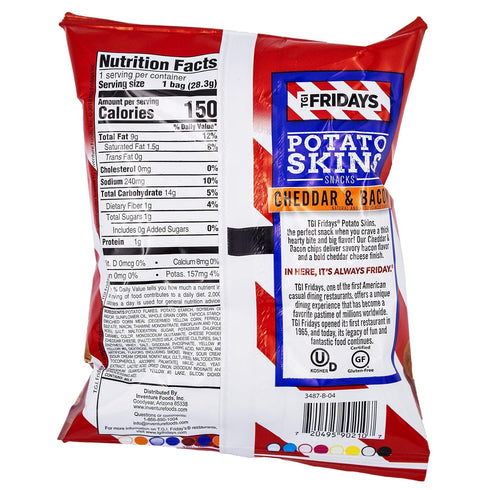 T.G.I. Friday's 1oz (Pack 24, 24 Oz) TGI Fridays Potato Skins Snacks, Cheddar & Bacon, Bag of Total