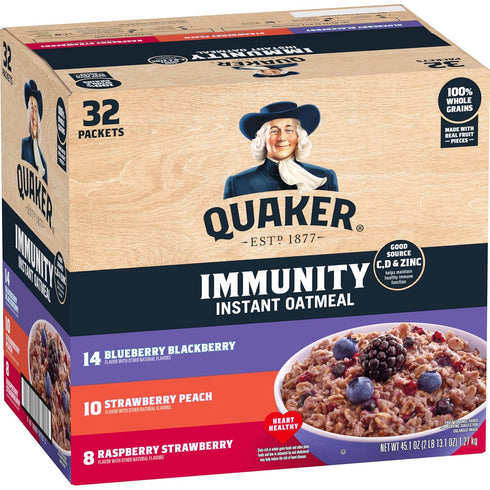 Quaker Immunity Instant Oatmeal, 3 Flavor Variety Pack, Good Source of Vitamins