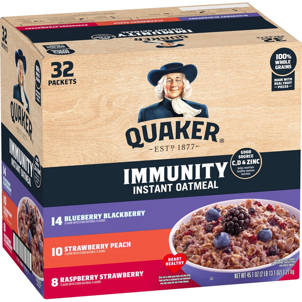 Quaker Immunity Instant Oatmeal, 3 Flavor Variety Pack, Good Source of Vitamins