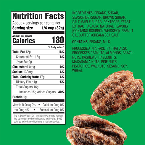 (1-Pack) 5oz Emerald Maple Bourbon Pecans | Resealable Bag | Kosher Dairy Certified, Non-GMO, Contains No Artificial