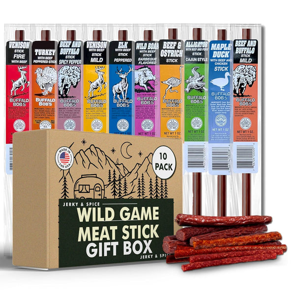 Jerky-n-Spice Wild Game Meat Sticks (10-Pack) | Ultimate Exotic Snacks | Beef