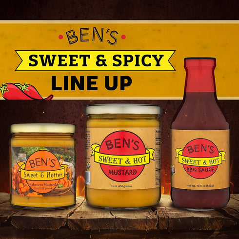16 oz Ben's Sweet & Hot Mustard Spicy Mustard Dipping Sauce and Yellow Mustard Spread Deli Mustard All Natural Mustard