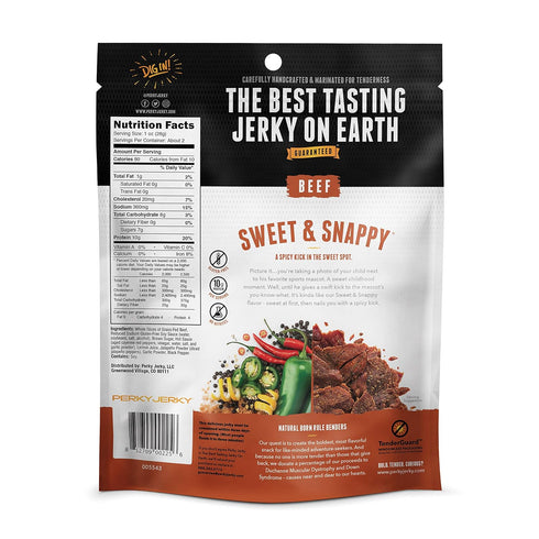 100% 2.2oz (Pack 12) 10g Perky Jerky Sweet and Snappy Grass Fed Beef Jerky, of - Antibiotic Free - Protein Per Serving