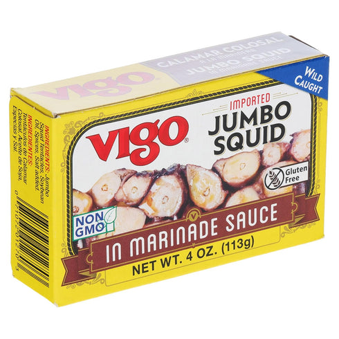 4 (Pack 10)) Vigo Premium Imported Canned Seafood, Jumbo Squid in Marinade Sauce, Specialty Flavored, Perfect