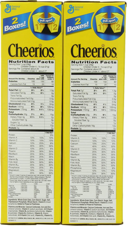 20.35 oz., 2 Count General Mills Cheerios Toasted Whole Grain Oat Cereal