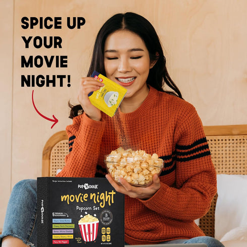 Popcorn Movie Night Supplies, 16 Pack Popcorn Kernels and Seasoning, Non-GMO Snacks, Gift Basket Idea