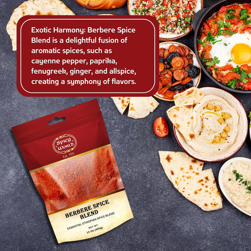 Spicy World Berbere Spice Blend - Authentic Ethiopian Seasoning Hand-Blended, Rich 14-Spice Mix for Flavorful Dishes