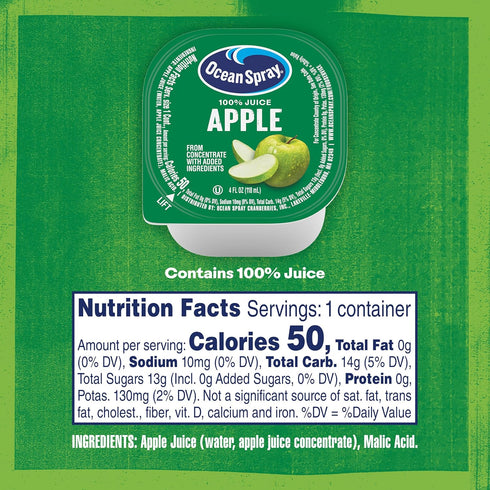 100% 4 (Pack 48) Ocean Spray Apple Juice Cups, Ounce