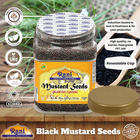 20oz (1.25lbs) 567g Rani Black Mustard Seeds Whole Spice (Kali Rai) PET Jar ~ All Natural | Gluten Friendly | NON-GMO |