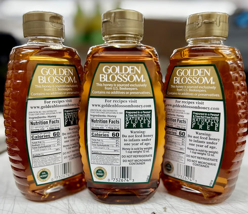 Generic 16oz Pack 3 Golden Blossom Premium pure U.S. Honey