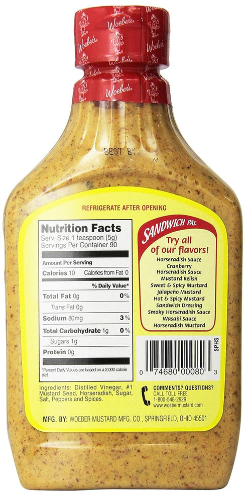 Woeber's 16-Ounce (96-Ounces) Sandwich Pal Hot & Spicy Mustard, Six Units