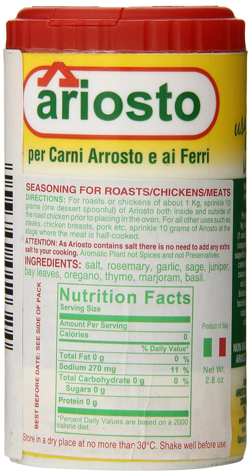 Ariosto Meat Seasoning, 2.8 Ounce, Roasted and Grilled, 1 Pack