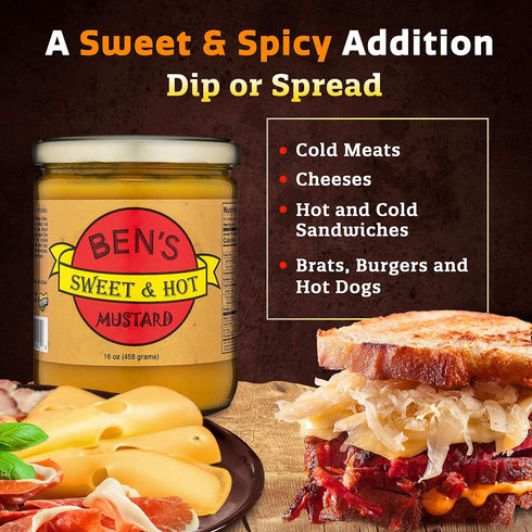 16 oz Ben's Sweet & Hot Mustard Spicy Mustard Dipping Sauce and Yellow Mustard Spread Deli Mustard All Natural Mustard