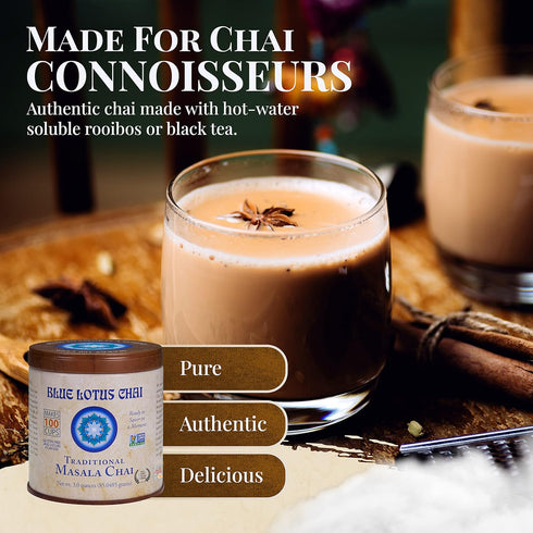 100 3 Blue Lotus Chai - Traditional Masala Chai - Makes Cups - Ounce Masala Spiced Chai Powder with Organic Spices