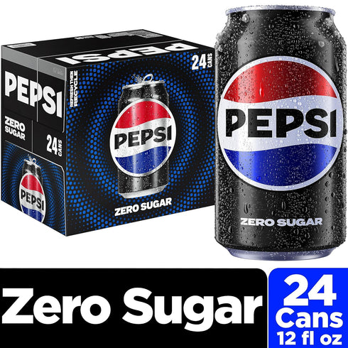 12oz (24 Pack) Pepsi Zero Sugar Cola Soda Pop, Cans
