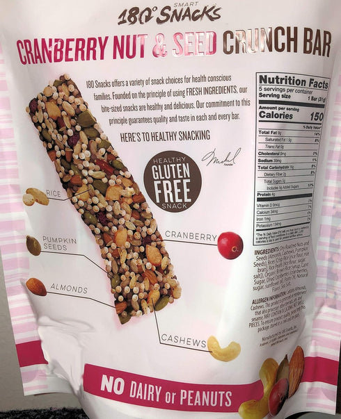 180 Snacks Fruit Nut & Seed Crunch Bar, 1 Pack, 5 Snack Bars (Cranberry)