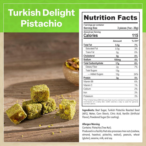 8.8oz, Eastanbul Turkish Delight Pistachio, Turkish Delights Candy, Gourmet & Double Roasted Pistachios Filled, Rich