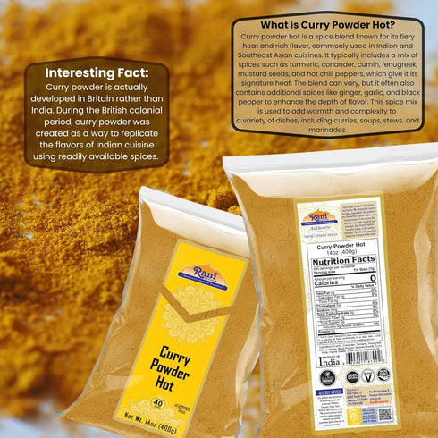 (11-Spice 14oz (400g) Rani Curry Powder Hot Authentic Indian Blend) ~ All Natural | Salt-Free | Vegan | No Colors |