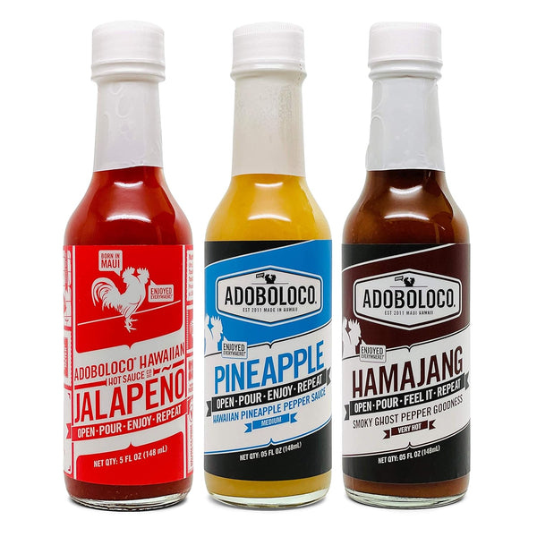 Adoboloco Hot Sauce OG Pack (3-Pack) 5oz Spicy Hamajang, Jalapeno, Pineapple Extremely