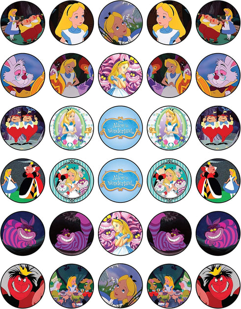30 x Edible Cupcake Toppers | Wonderland Collection of Edible Cake Decorations on Icing Sheet