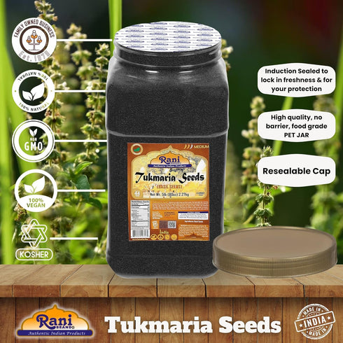 80oz (5lbs) 2.27kg Rani Tukmaria (Holy Basil Seeds) PET Jar Used for Falooda / Sabja Dessert, Spice & Ayurveda Herbal ~