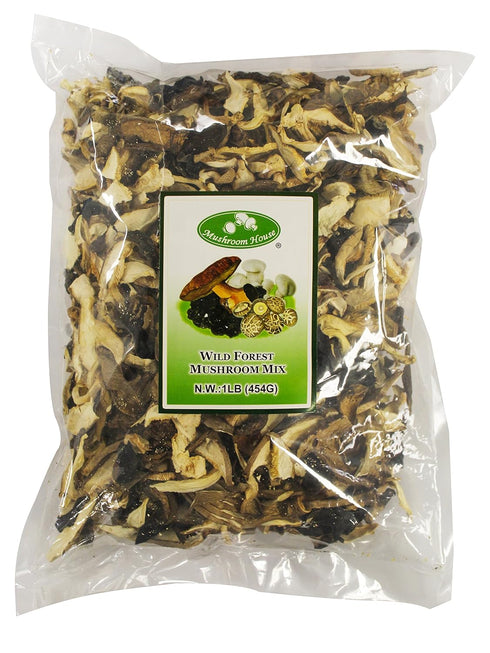 16 oz Mushroom House Dried Wild Forest Blend, - Gourmet Mix of Porcini, Shiitake, Oyster & Woodear - Rich Umami Flavor