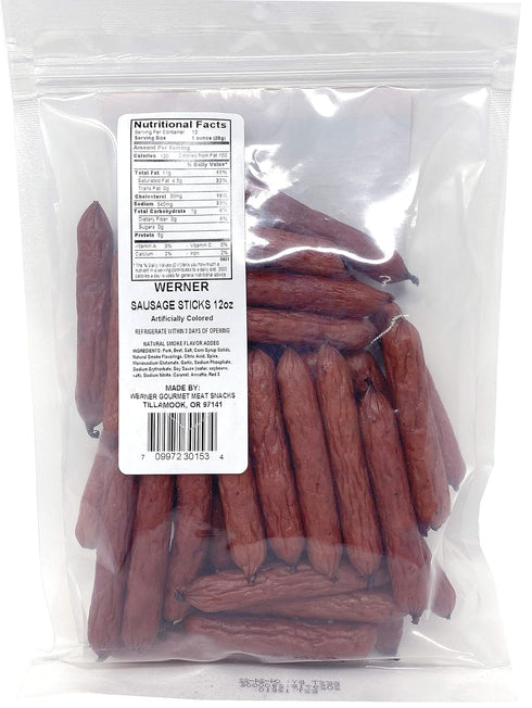 Pack 3 12 Oz. Werner Mini Sausage Sticks of Bulk Meat Sticks, Made in the USA Resealable Bag