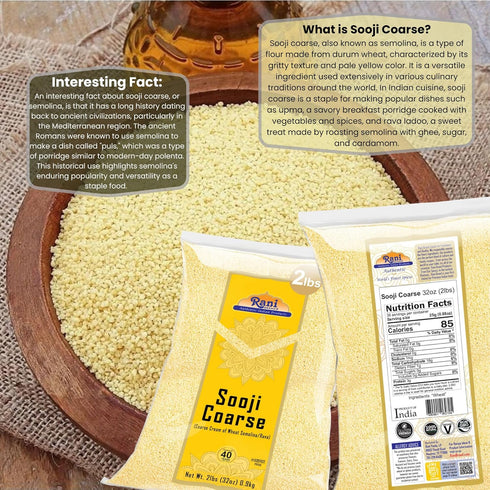 32oz (2lbs) 908g Rani Sooji Coarse (Farina, Suji, Rava, Rawa, Wheat Semolina) Flour ~ All Natural | Vegan | NON-GMO |