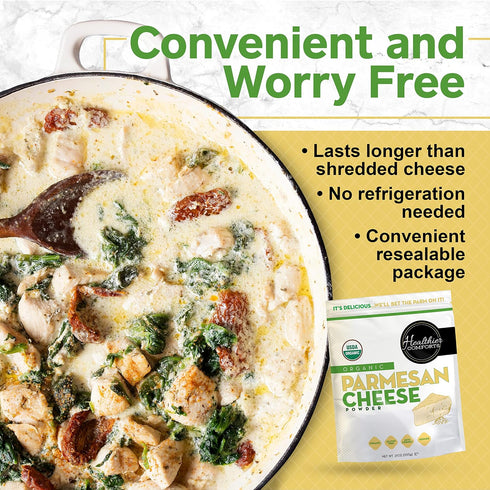 (21 oz) Healthier Comforts Organic Parmesan Cheese Powder - Real Aged Cheese Flavor Enhancer for Popcorn & Pasta.
