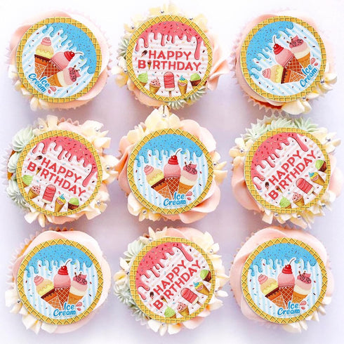 40 Pack Edible Ice Cream Cupcake Toppers - Ercadio Birthday Party Decorations for Kids Summer Theme
