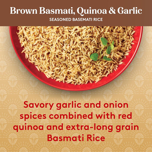 8.5 oz (Pack 6) Royal Basmati Brown Rice with Quinoa and Garlic - Ready to Heat Rice - Microwavable Pouch