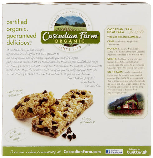 6 7.4 oz Cascadian Farm Organic Chocolate Chip Chewy Granola Bars, Bars