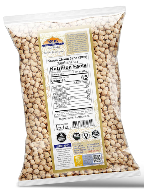 32oz (2lbs) 908g Rani Garbanzo Beans (Kabuli Chana) ~ All Natural | Vegan | Gluten Friendly | NON-GMO | Kosher | Indian